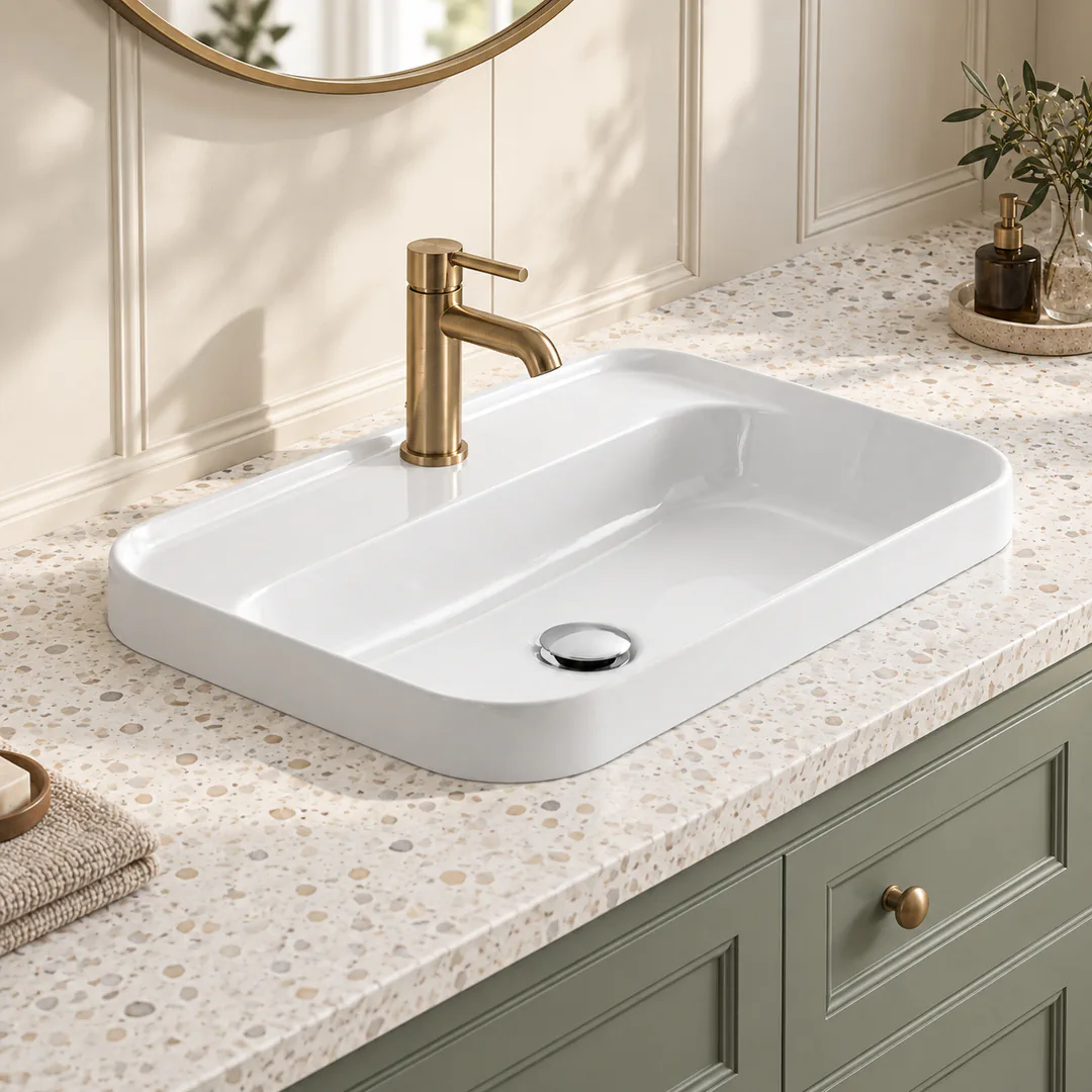 Lavabo da incasso soprapiano in Ceramica – Arbi Nice 60 – Bianco - Ambientata