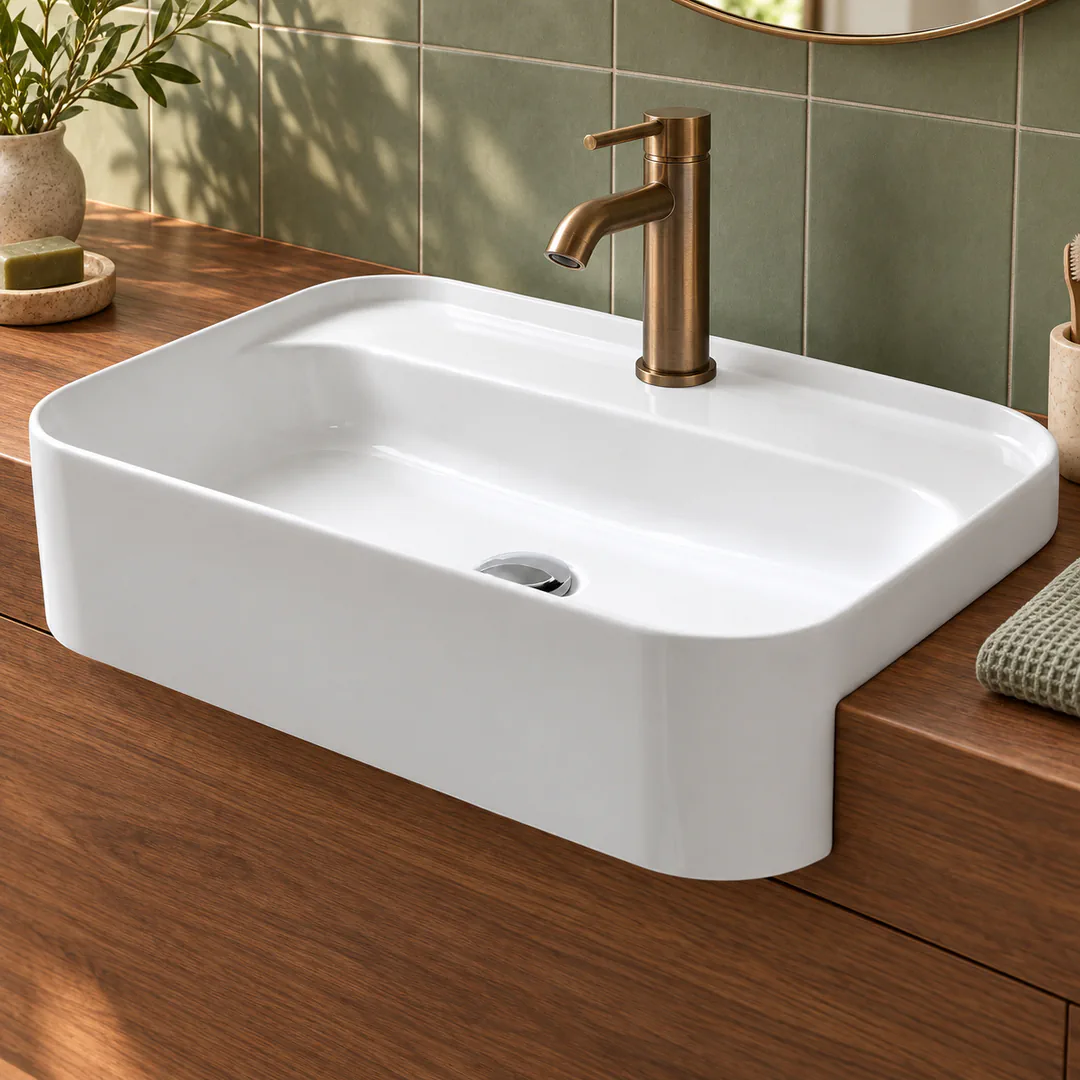 Lavabo da semincasso in Ceramica – Arbi Pretty 60 – Bianco - Ambientata