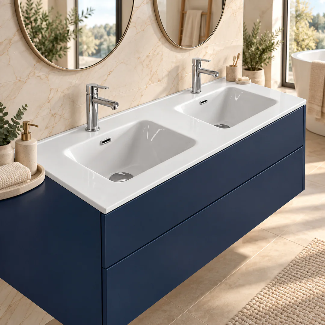 Lavabo consolle in Ceramica – Arbi Friend 121 Doppio – Bianco - Ambientata
