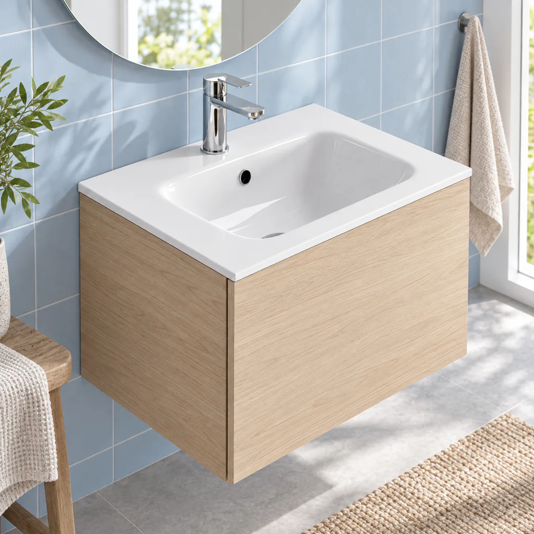 Lavabo consolle in Mineralguss – Arbi Thin 61 – Mineralmarmo Bianco - Ambientata