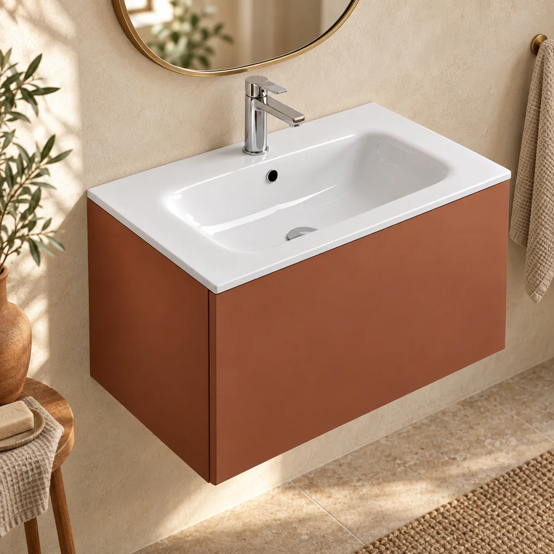 Lavabo consolle in Mineralguss – Arbi Thin 71 – Mineralmarmo Bianco - Ambientata