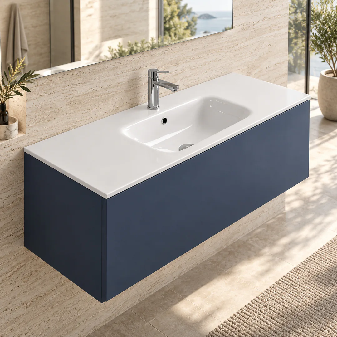 Lavabo consolle in Mineralguss – Arbi Thin 121 – Mineralmarmo Bianco - Ambientata