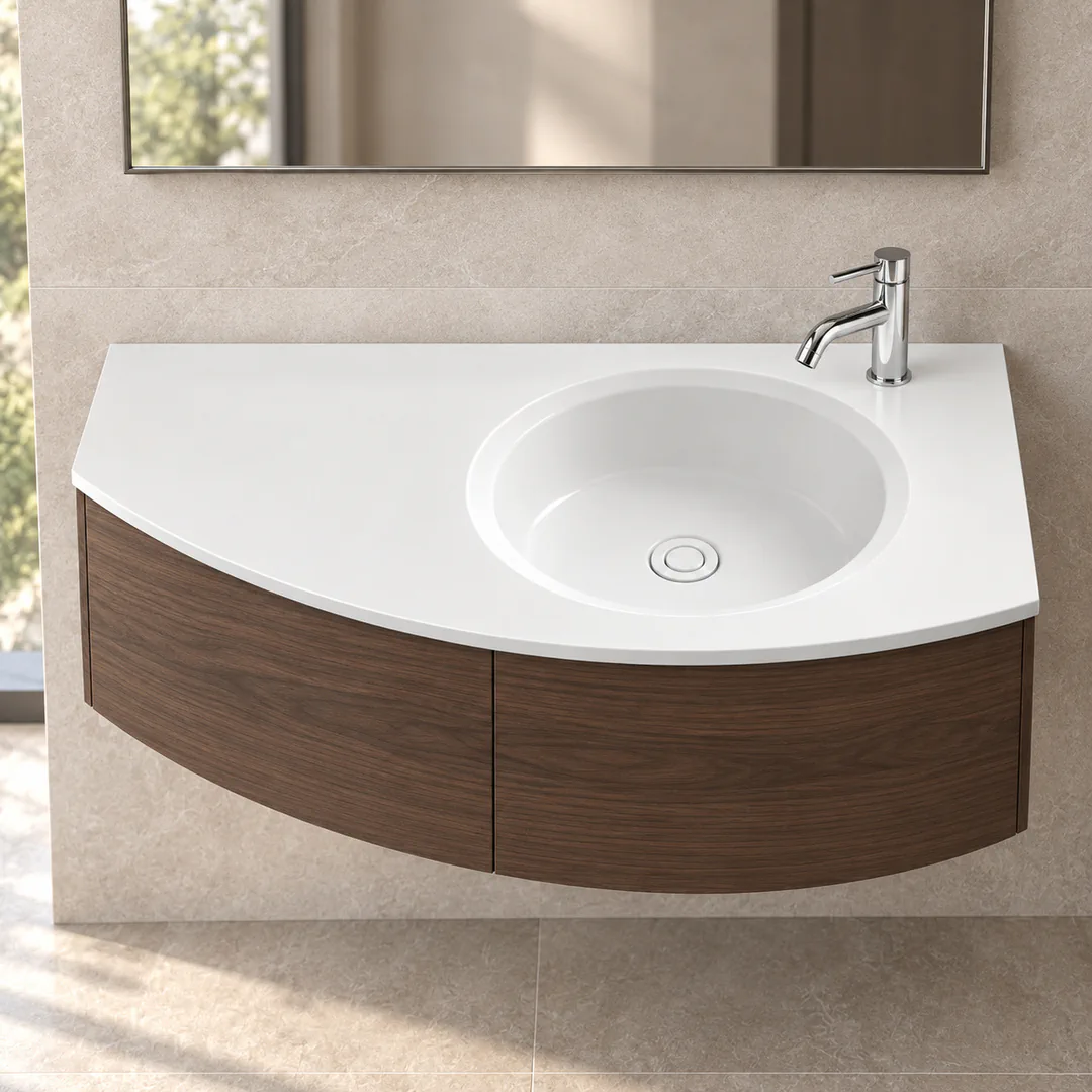 Lavabo consolle in Mineralguss – Arbi Curva DX – Mineralmarmo Bianco - Ambientata