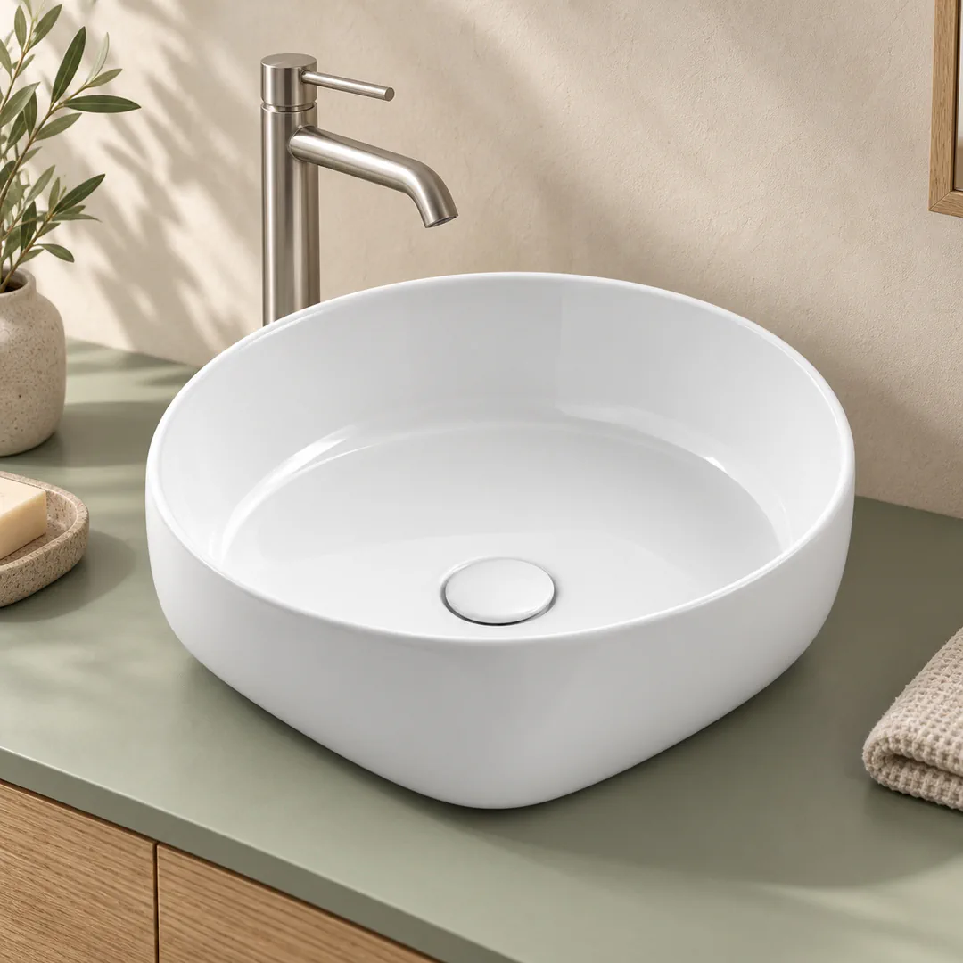Lavabo da appoggio in Ceramica – Arbi Panier 42 – Bianco lucido - Ambientata
