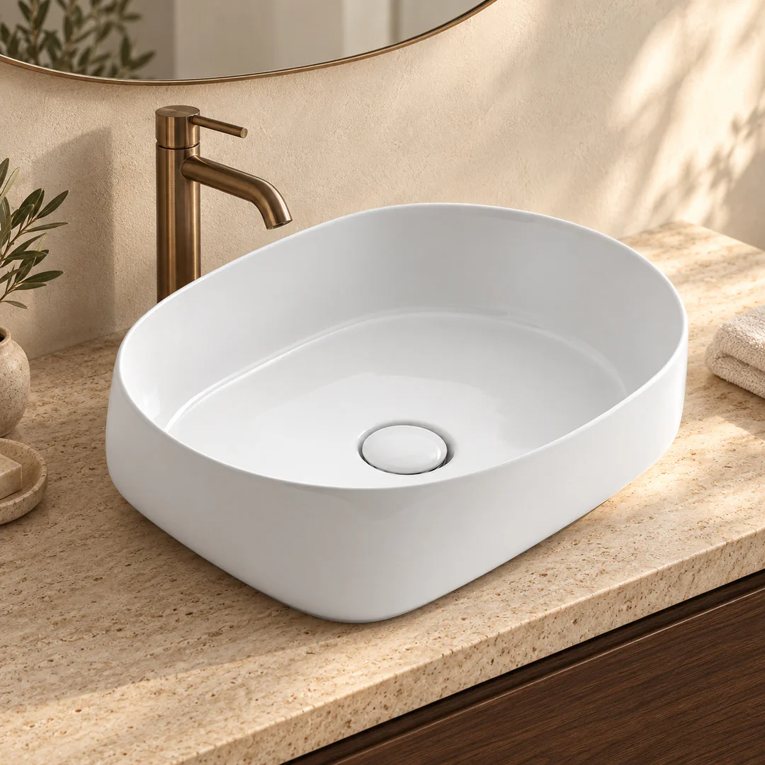 Lavabo da appoggio in Ceramica – Arbi Panier 56 – Bianco lucido - Ambientata