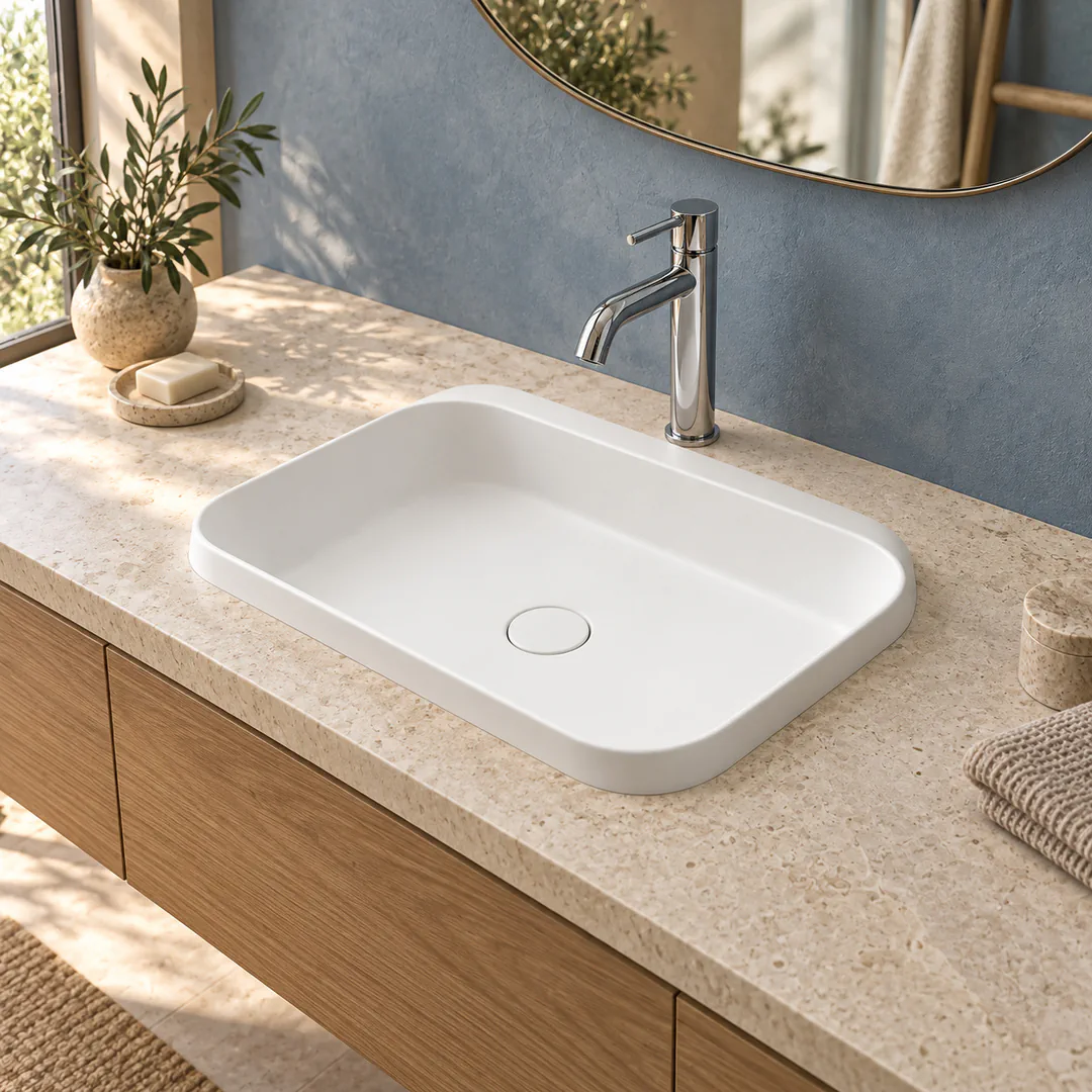 Lavabo da incasso soprapiano in Tekno – Arbi Belt Inc – Mineralmarmo Bianco - Ambientata