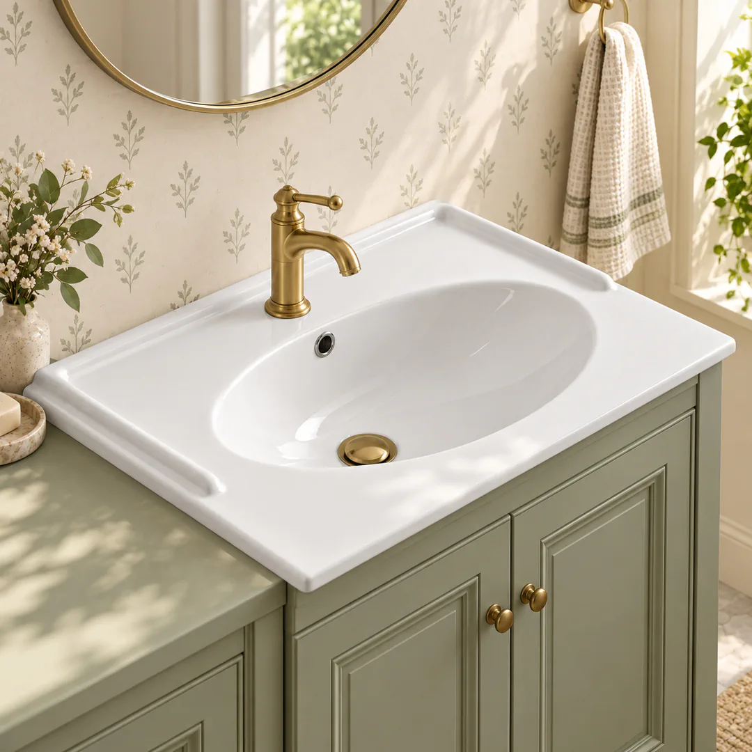 Lavabo consolle in Ceramica – Arbi Melody 72 – Bianco - Ambientata