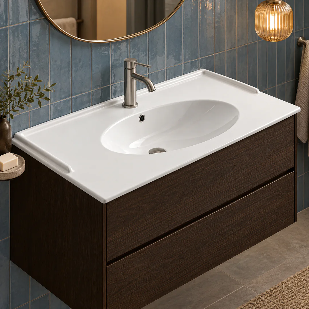 Lavabo consolle in Ceramica – Arbi Melody 107 – Bianco - Ambientata