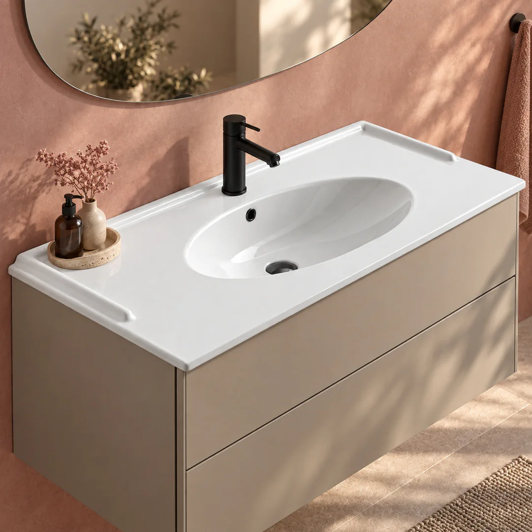 Lavabo consolle in Ceramica – Arbi Melody 122 – Bianco - Ambientata