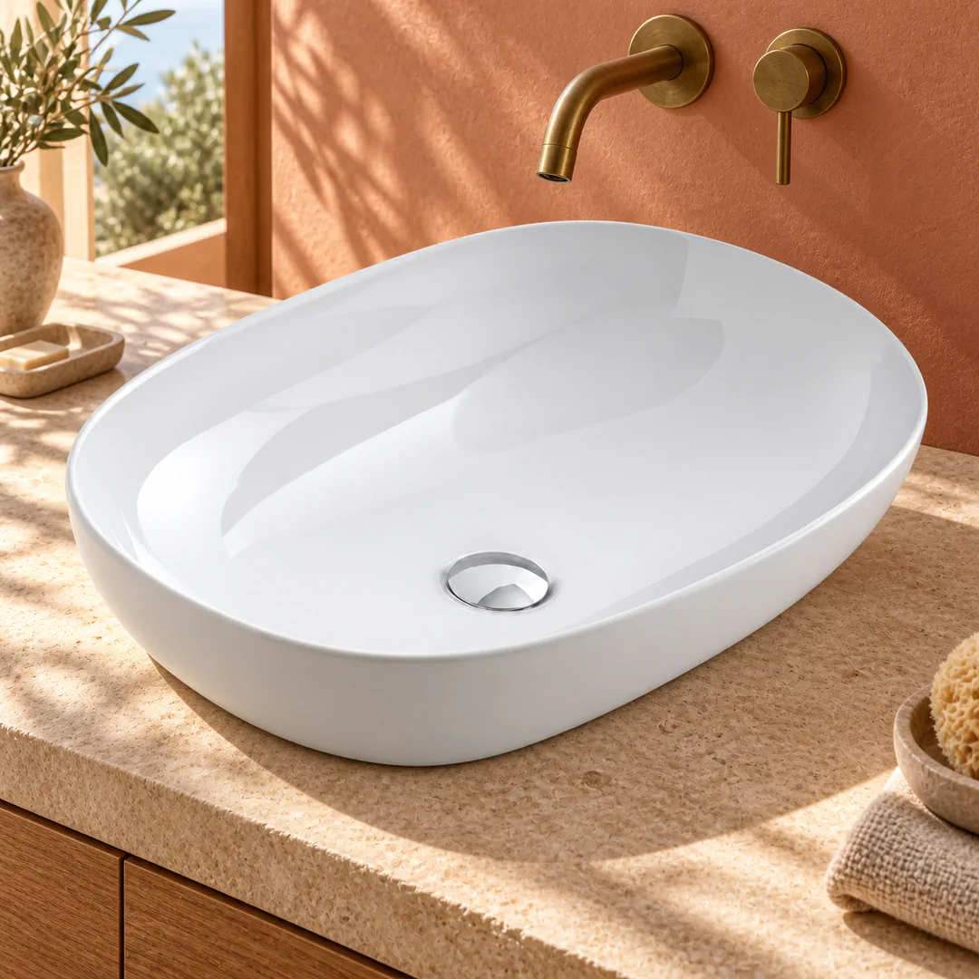 Lavabo da appoggio in Ceramica – Arbi Fine 60 – Bianco - Ambientata