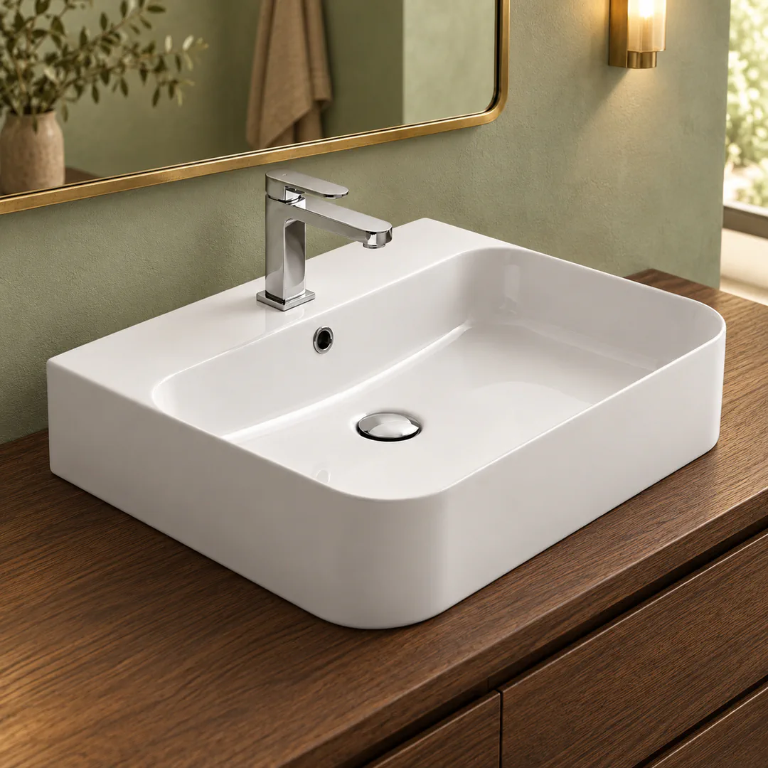 Lavabo da appoggio in Ceramica – Arbi Wonder 60 – Bianco - Ambientata