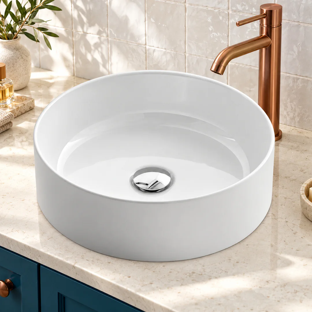 Lavabo da appoggio in Ceramica – Arbi Ciotolina – Bianco - Ambientata