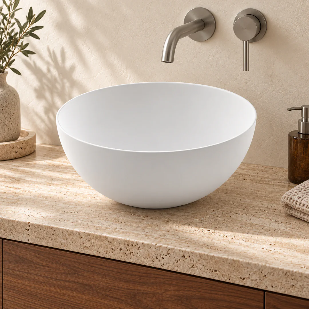 Lavabo da appoggio in Tekno – Arbi Semisfera – Bianco - Ambientata