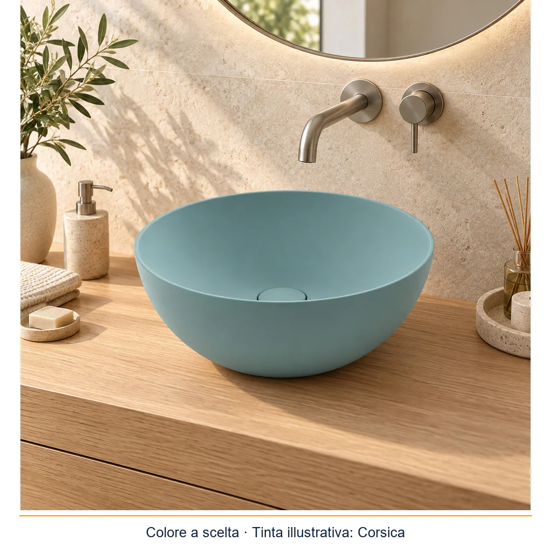 Lavabo da appoggio in Tekno – Arbi Semisfera – Tekno colore opaco da scegliere in mazzetta Arbi - Ambientata