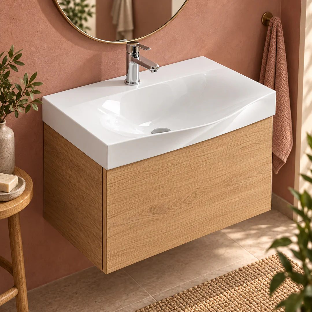 Lavabo consolle in Mineralguss – Arbi Today 61 – Mineralmarmo Bianco - Ambientata