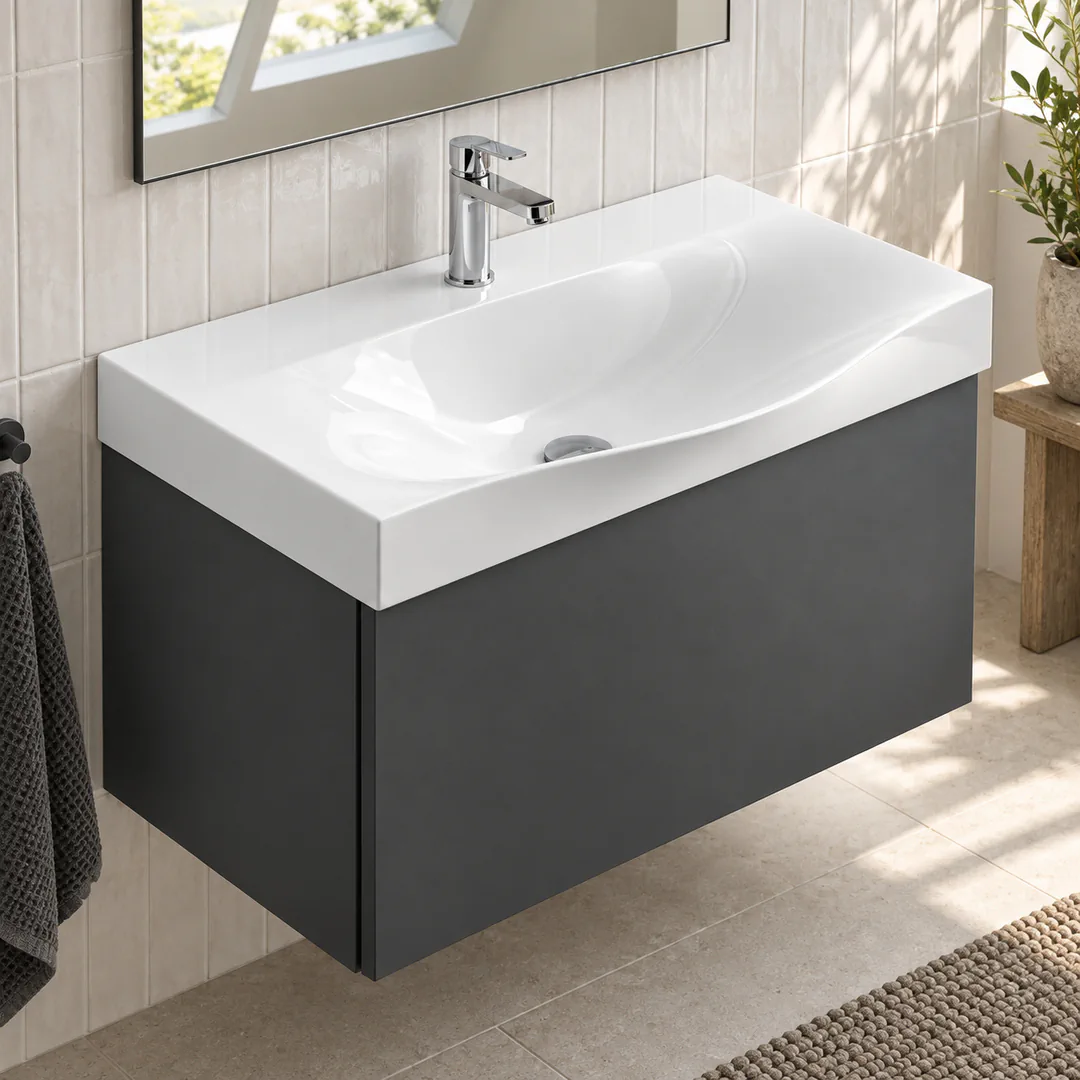 Lavabo consolle in Mineralguss – Arbi Today 71 – Mineralmarmo Bianco - Ambientata