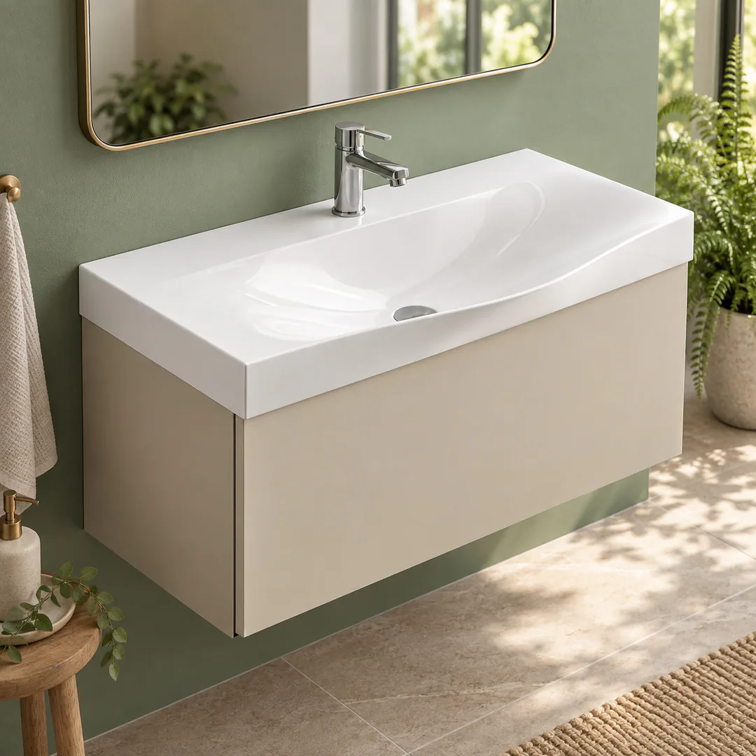 Lavabo consolle in Mineralguss – Arbi Today 86 – Mineralmarmo Bianco - Ambientata