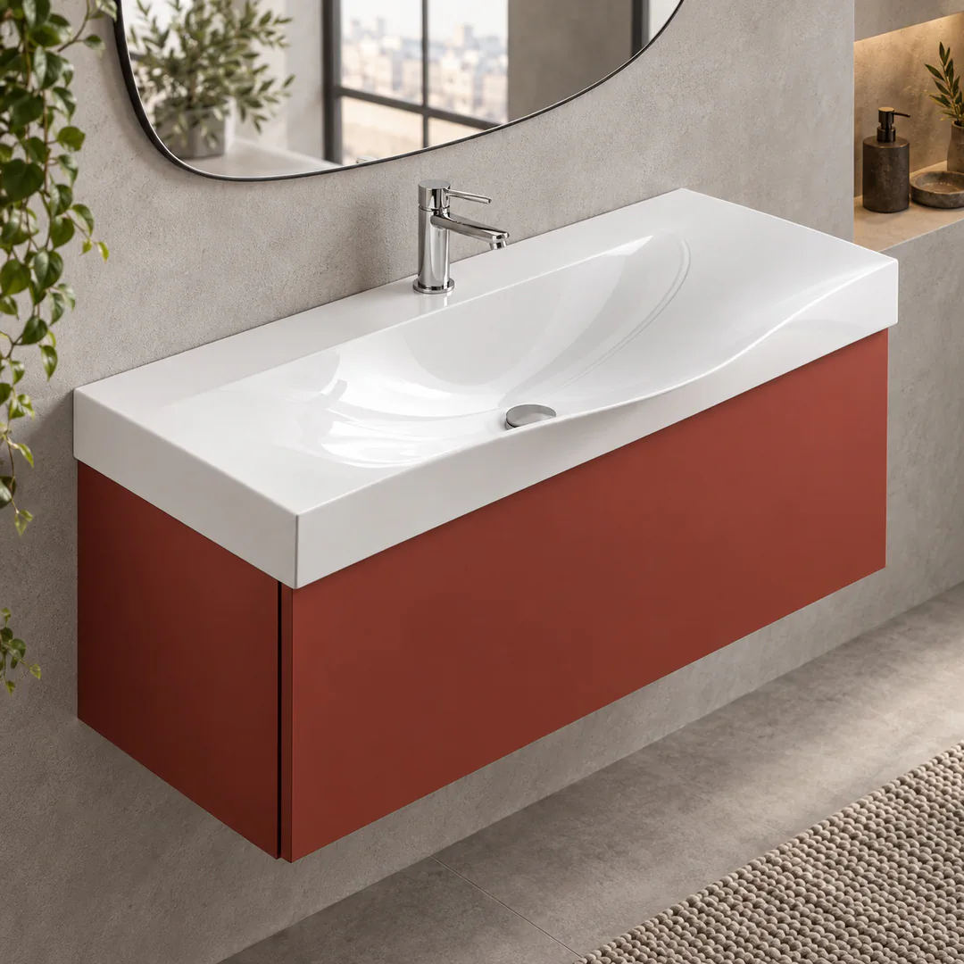 Lavabo consolle in Mineralguss – Arbi Today 96 – Mineralmarmo Bianco - Ambientata