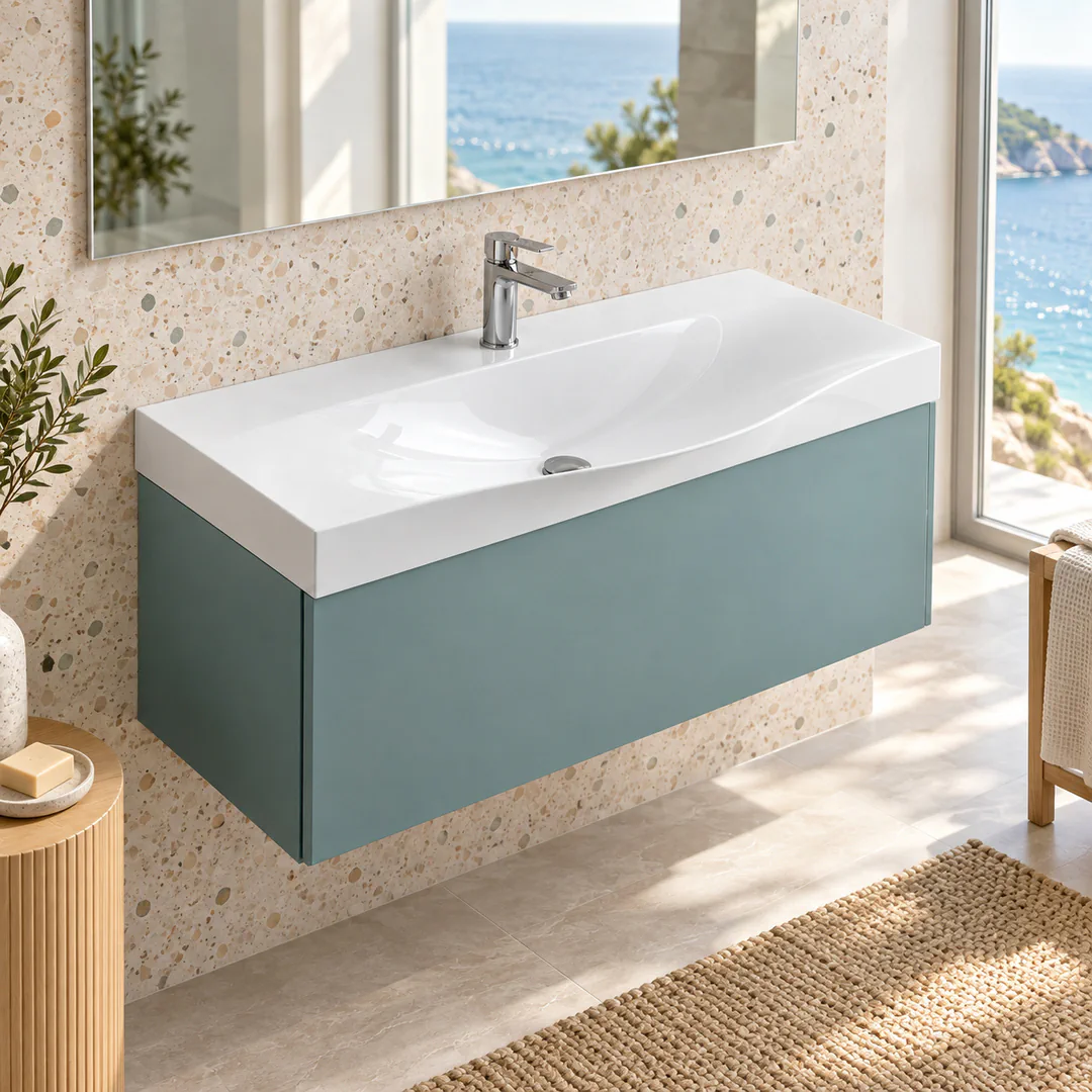 Lavabo consolle in Mineralguss – Arbi Today 106 – Mineralmarmo Bianco - Ambientata