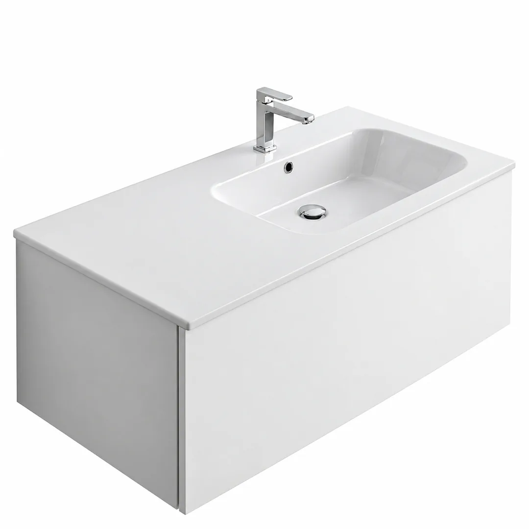 Lavabo consolle in Ceramica – Arbi Qubo 106 DX – Bianco – Con foro rubinetto