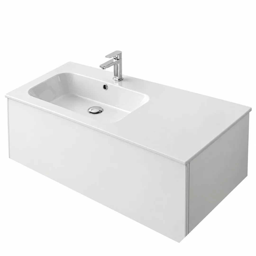 Lavabo consolle in Ceramica – Arbi Qubo 106 SX – Bianco – Con foro rubinetto