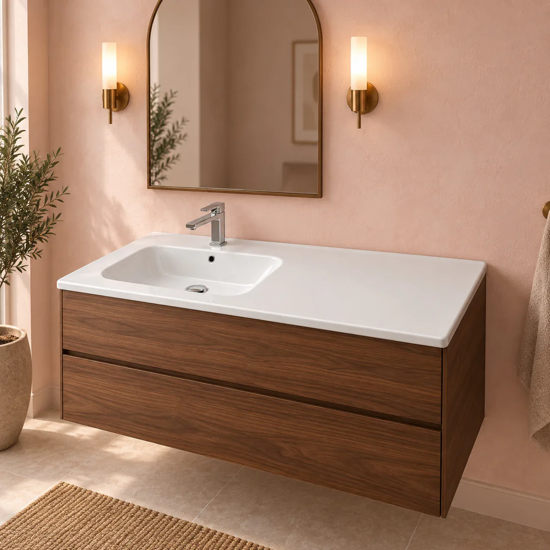 Lavabo consolle in Ceramica – Arbi Qubo 121 DX/SX – Bianco - Ambientata