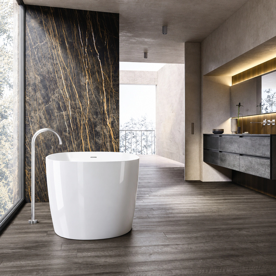 Vasca freestanding Arbi Clio 160 × 70 cm in Mineralguss bianco lucido