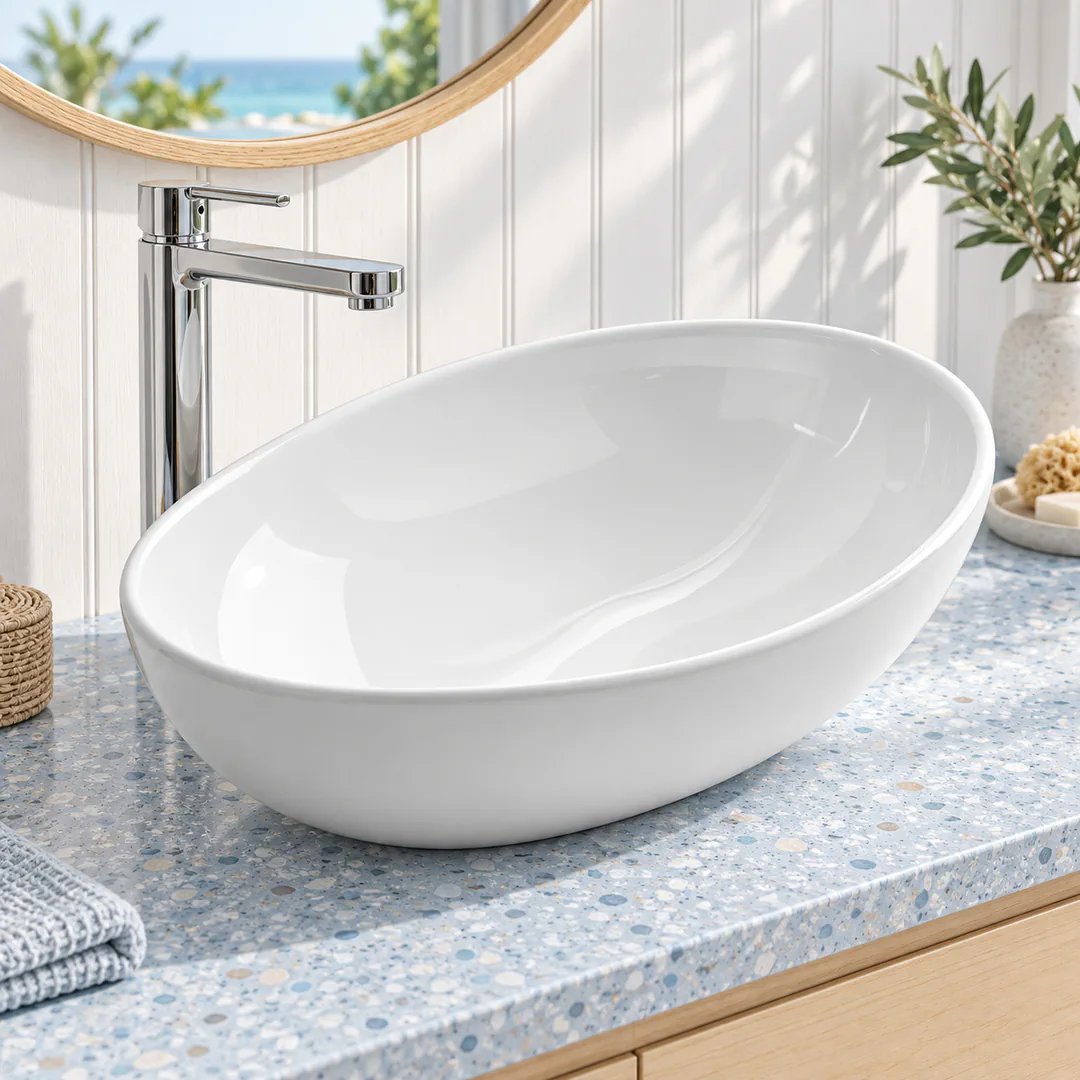 Lavabo da appoggio in Ceramica – Arbi Soffice Out – Bianco - Ambientata