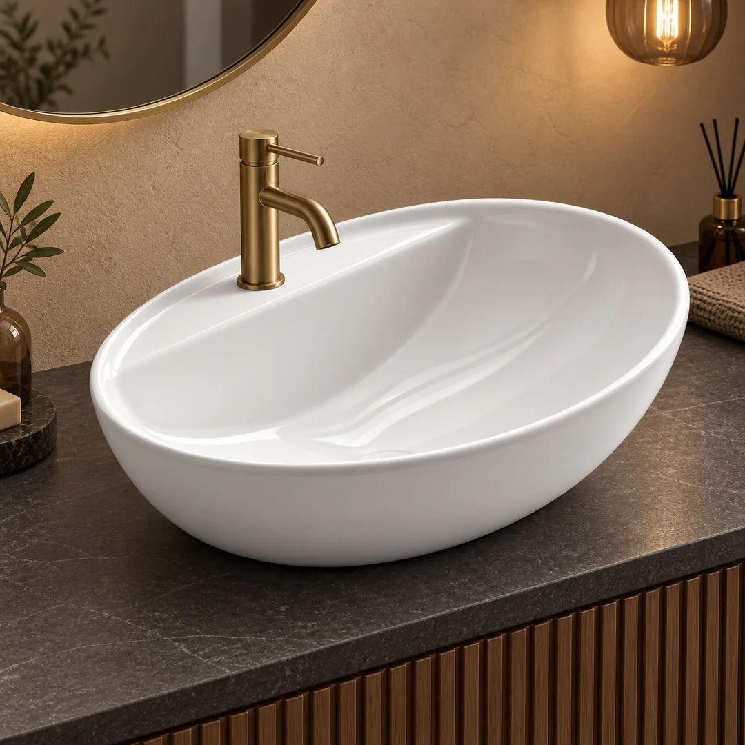 Lavabo da appoggio in Ceramica – Arbi Soffice In – Bianco - Ambientata