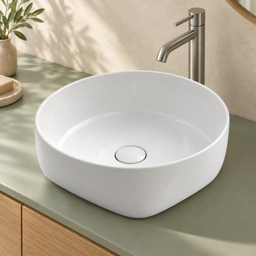 Lavabo da appoggio in Ceramica – Arbi Panier 42 – Bianco opaco - Ambientata