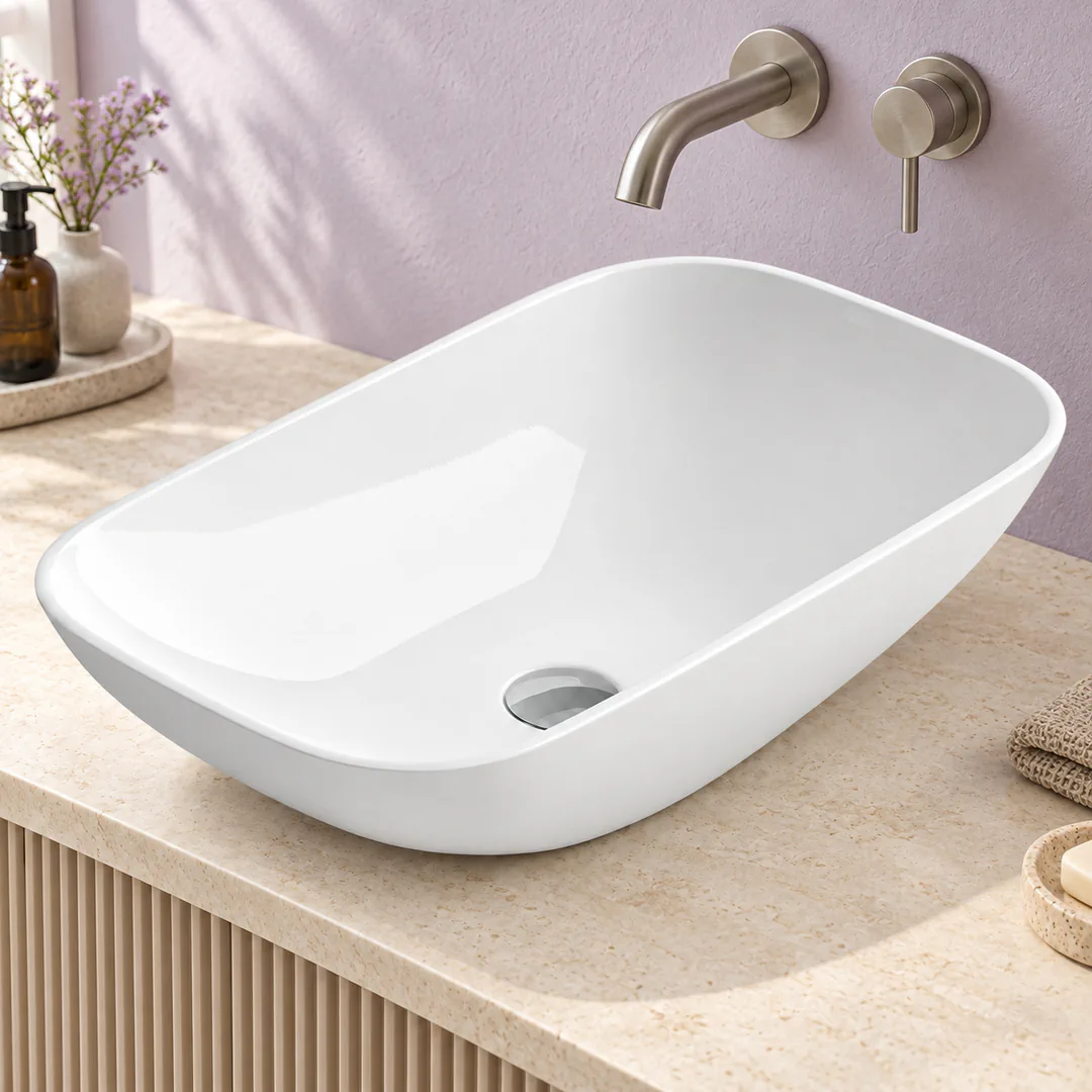 Lavabo da appoggio in Ceramica – Arbi Cover – Bianco - Ambientata