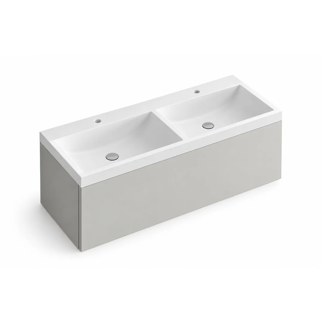 Lavabo consolle in Mineralguss – Arbi Olly 121 Doppio – Mineralmarmo Bianco – Con foro rubinetto