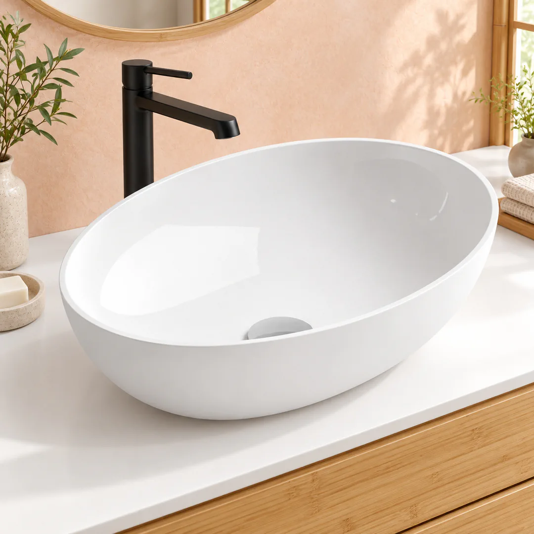Lavabo da appoggio in Ceramica – Arbi Foffy – Bianco - Ambientata