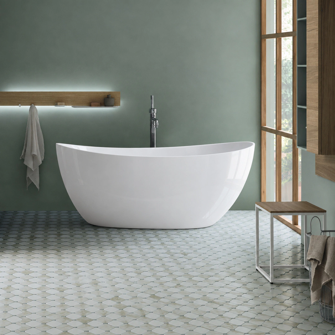 Vasca freestanding Arbi Elsa 158 × 77 cm in Mineralguss bianco lucido