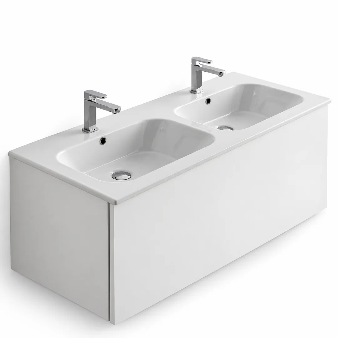 Lavabo consolle in Ceramica – Arbi Qubo 121 Doppio – Bianco – Con foro rubinetto