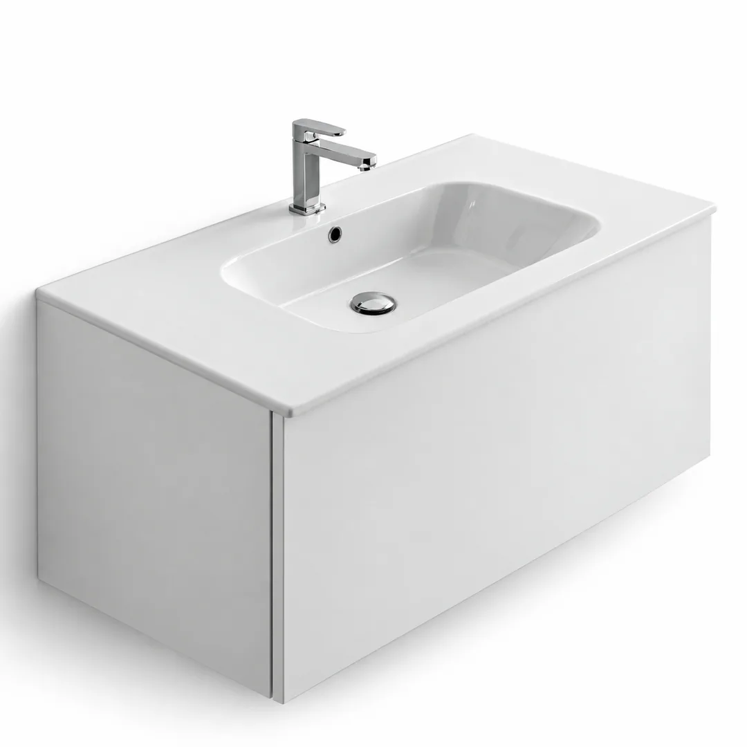 Lavabo consolle in Ceramica – Arbi Qubo 96 – Bianco – Con foro rubinetto