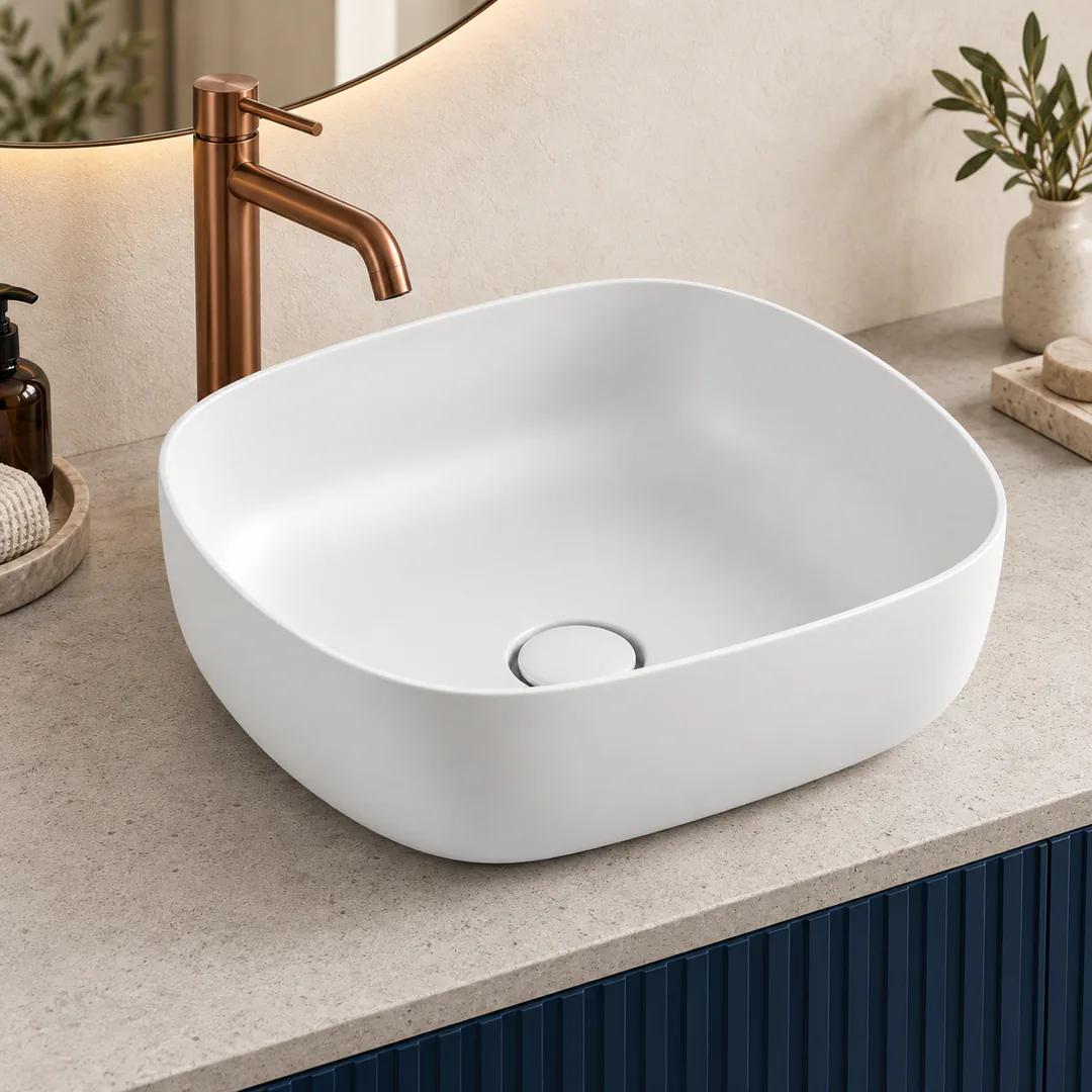 Lavabo da appoggio in Tekno – Arbi Milù 45 – Bianco opaco - Ambientata