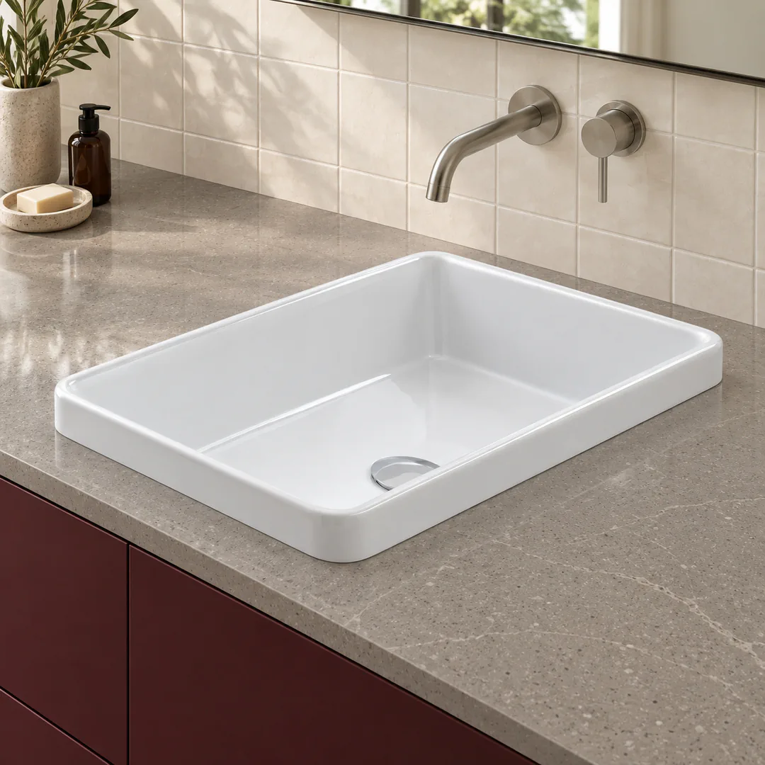 Lavabo da incasso soprapiano in Ceramica – Arbi Dandy – Bianco - Ambientata