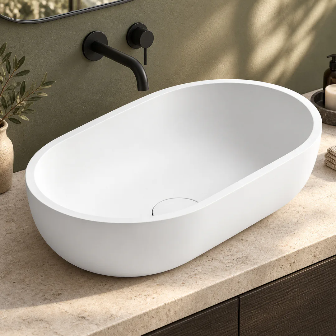 Lavabo da appoggio in Tekno – Arbi Swing – Bianco - Ambientata