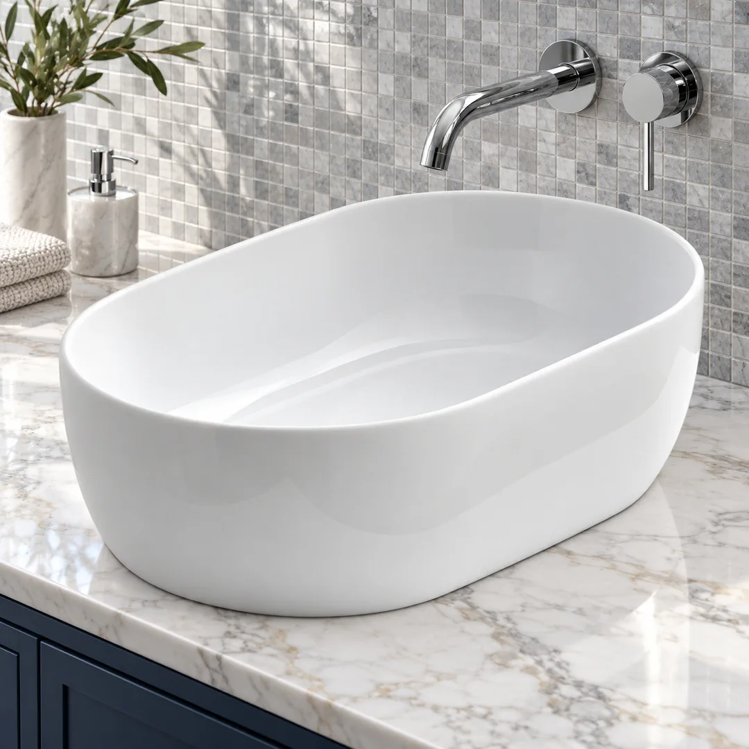Lavabo da appoggio in Ceramica – Arbi Alice – Bianco - Ambientata