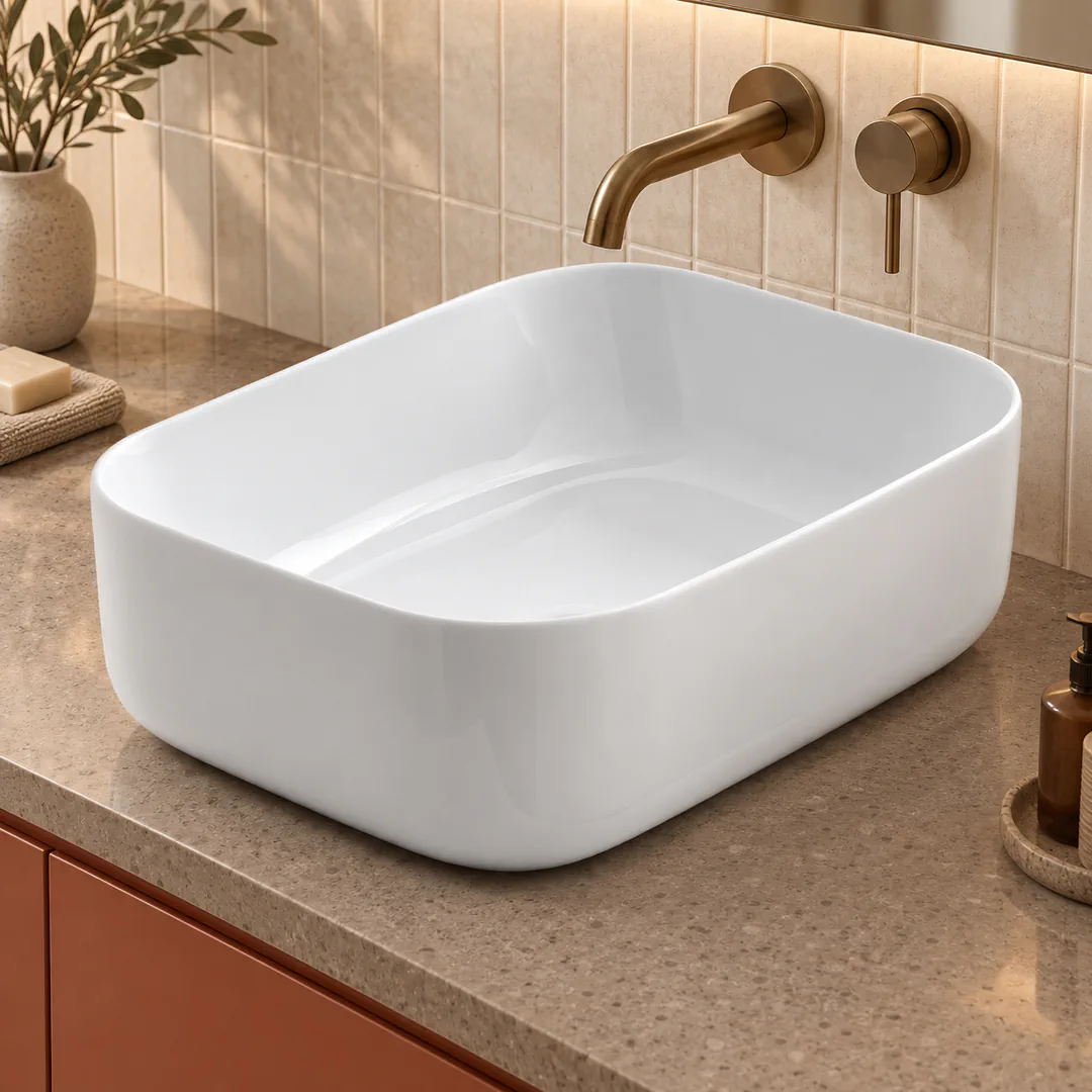 Lavabo da appoggio in Ceramica – Arbi Aurora – Bianco - Ambientata