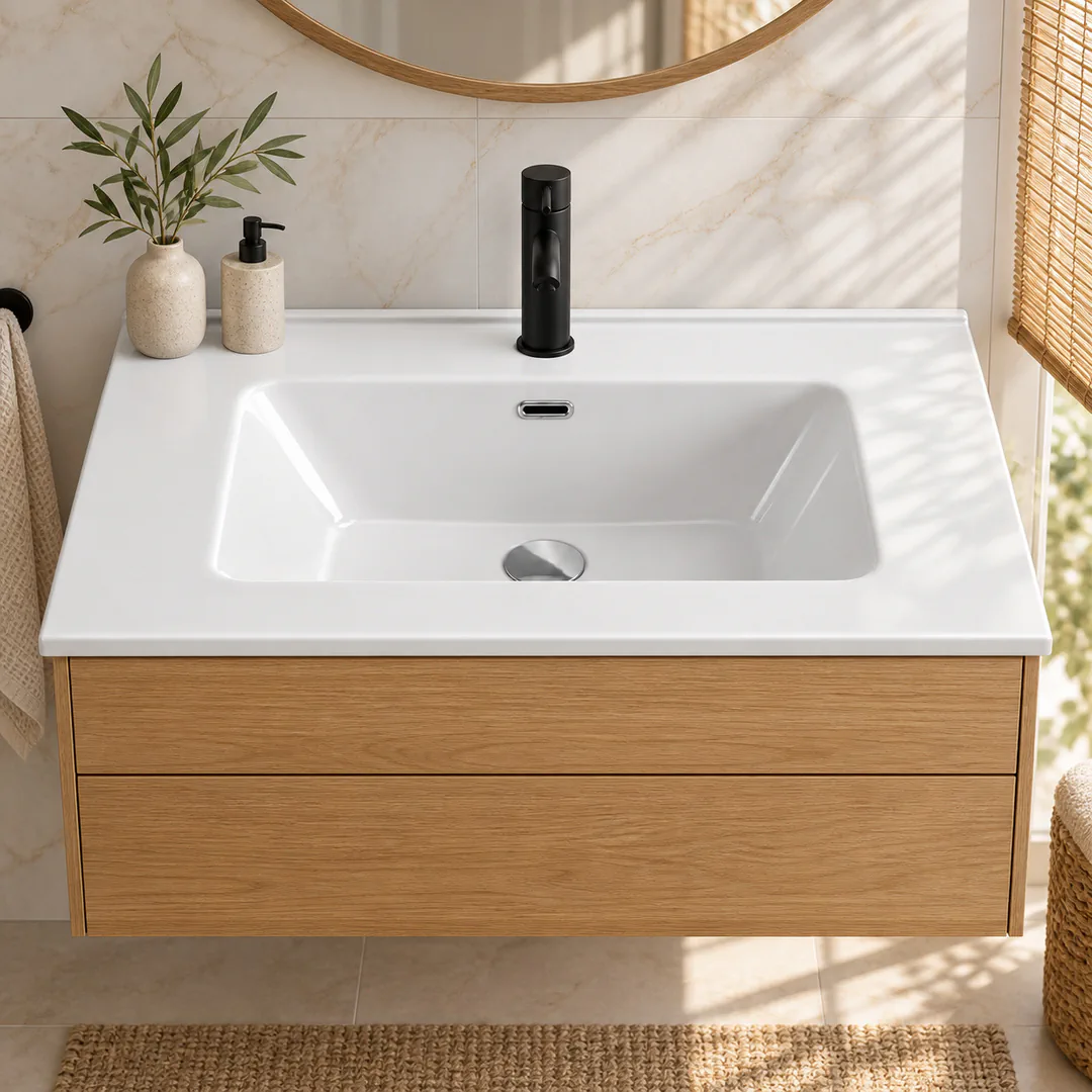 Lavabo consolle in Ceramica – Arbi Friend 86 – Bianco - Ambientata