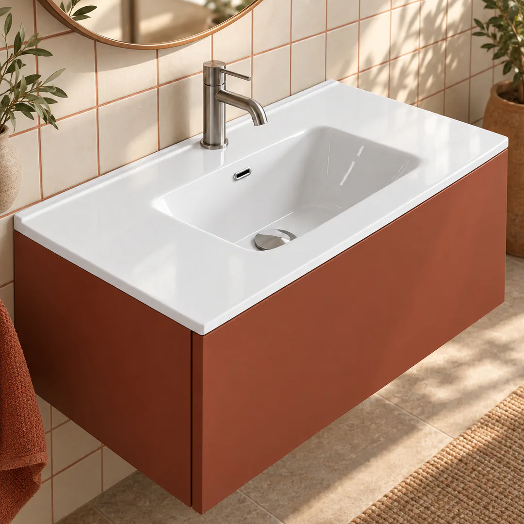 Lavabo consolle in Ceramica – Arbi Friend 96 – Bianco - Ambientata