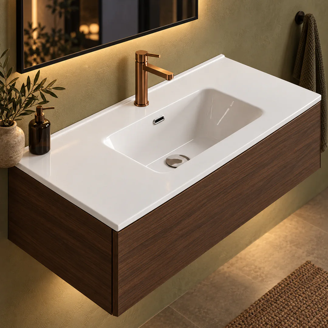 Lavabo consolle in Ceramica – Arbi Friend 106 – Bianco - Ambientata