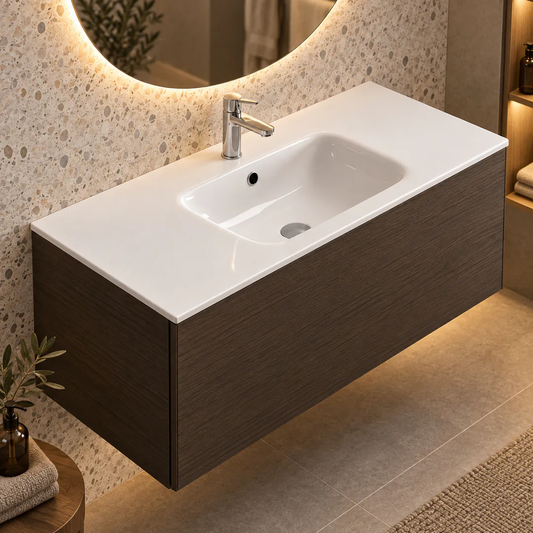 Lavabo consolle in Mineralguss – Arbi Thin 106 – Mineralmarmo Bianco - Ambientata