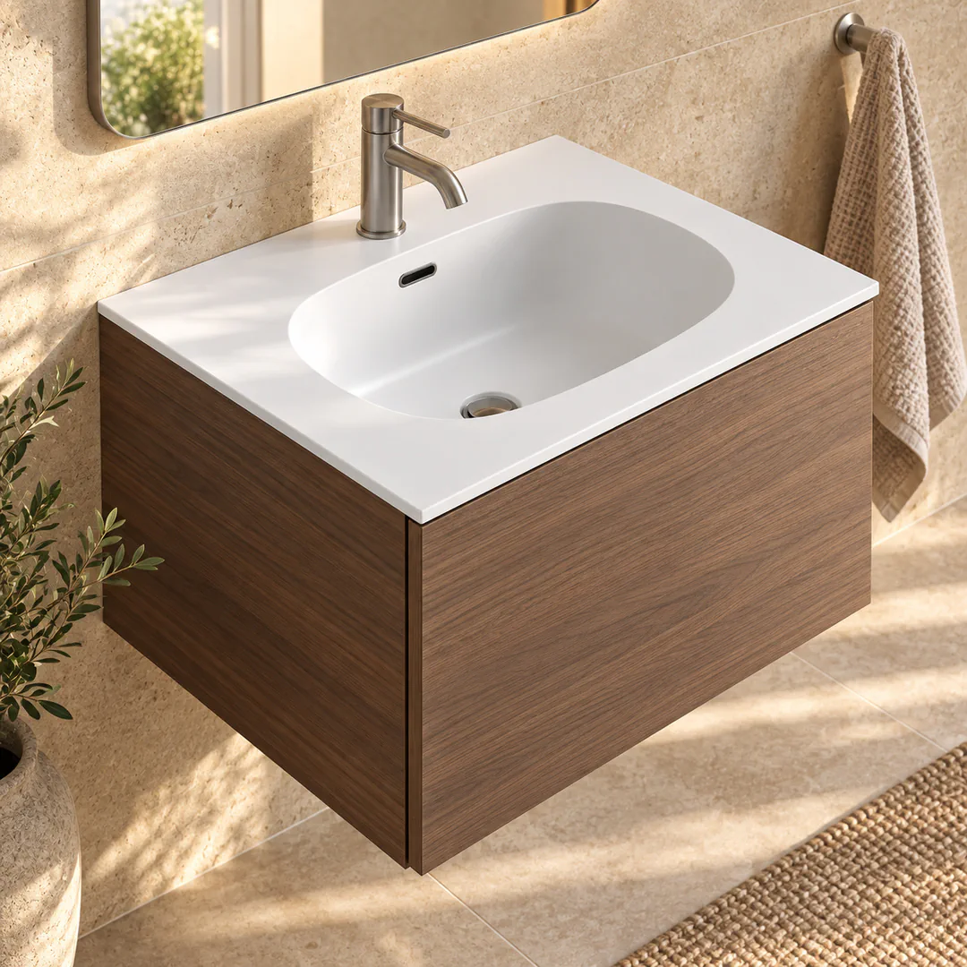 Lavabo consolle in Tekno – Arbi Bent 61 – Bianco – Con foro rubinetto - Ambientata
