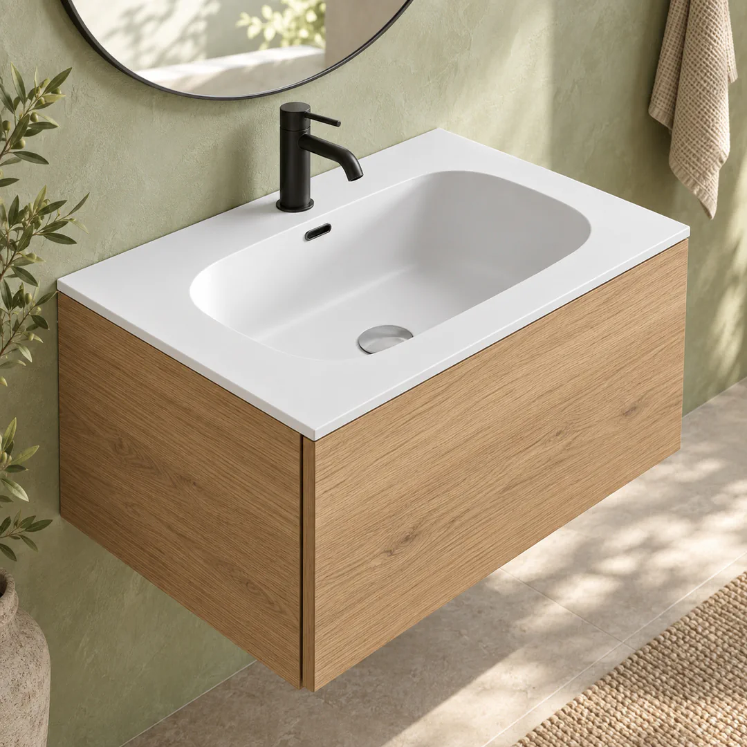 Lavabo consolle in Tekno – Arbi Bent 71 – Bianco – Con foro rubinetto - Ambientata