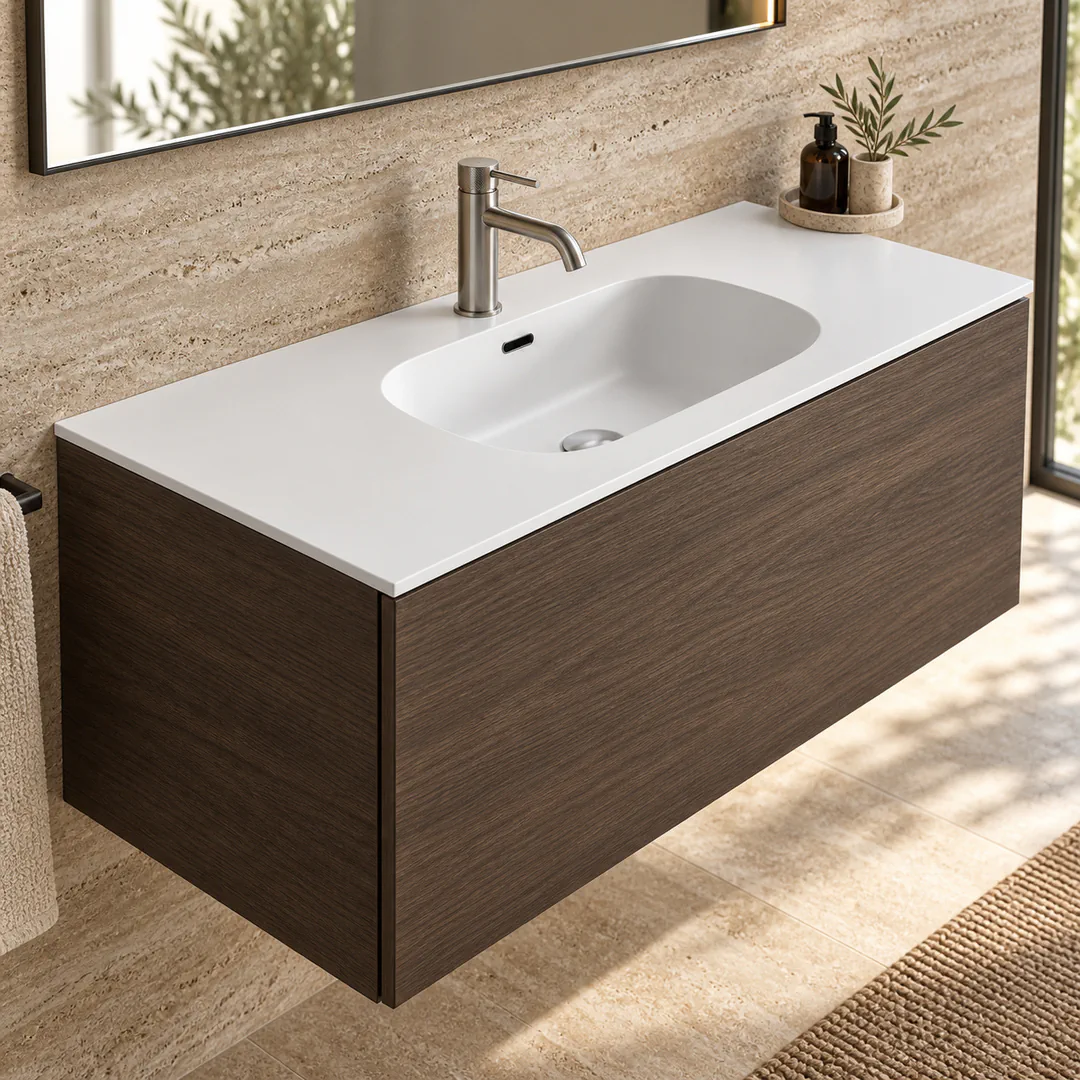 Lavabo consolle in Tekno – Arbi Bent 106 – Bianco – Con foro rubinetto - Ambientata
