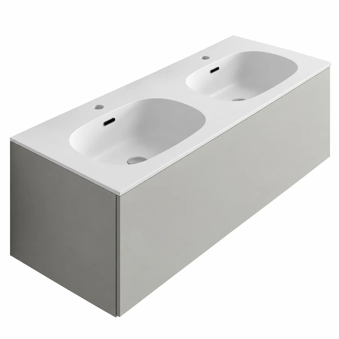 Lavabo consolle in Tekno – Arbi Bent 121 Doppio – Bianco opaco – Con foro rubinetto