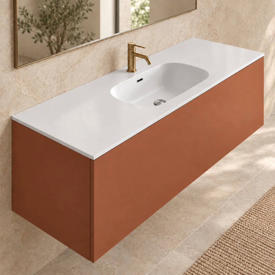 Lavabo consolle in Tekno – Arbi Bent 141 – Bianco – Con foro rubinetto - Ambientata